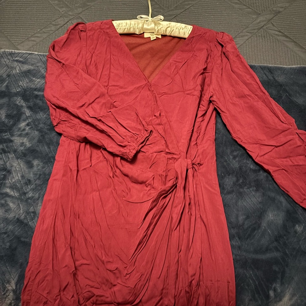 Wrinkle-Look Burgundy Wrap Dress - NWOT